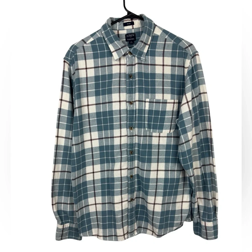 J Crew Mercantile Slim Fit Men’s Flannel Shirt Casual Fall Size Large Plaid